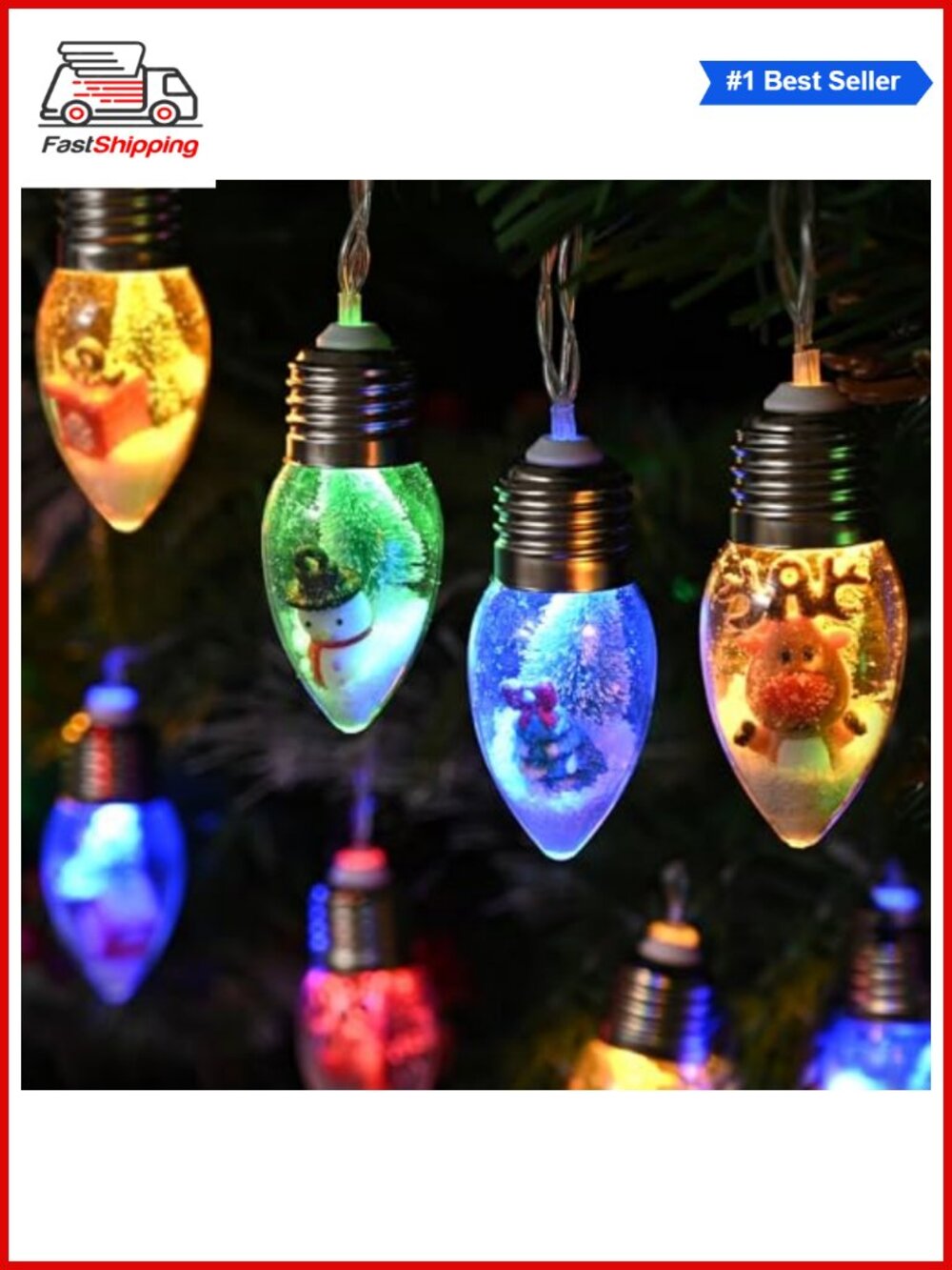 🎅 2 Pcs Snow Globe Christmas String Lights 13.2 FT 20 Bulbs 8 Modes Remote